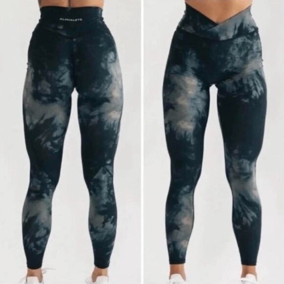 Alphalete Surface Power Blue Tie Dye Oil Stain Leggings Size Medium - Picture 3 of 8